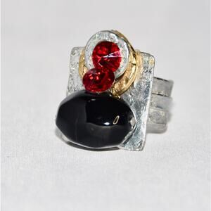 J Jansen Brutalist Gold and Silver Statement Ring Size 7 RARE!!!